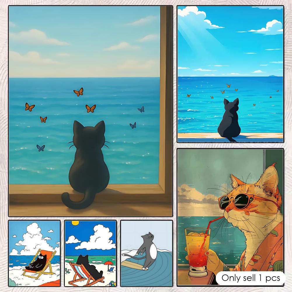 Póster de gato en la playa, ar - Esports And Gaming Lounge reseña y precio